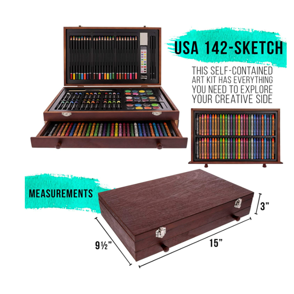 U S Art Supply 145 Piece Mega Wood Box Art Painting And Drawing Set In